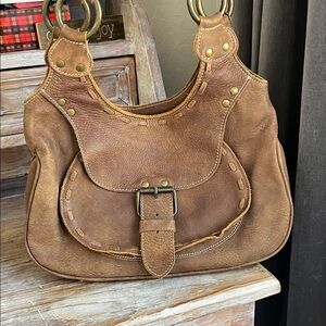🤎 Roots Canada Genuine Leather Satchel Shoulder Bag Brown Tan Western